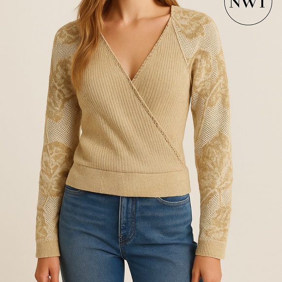 Anthropologie Beige and Cream Lace Knit Sweater - Picture 2 of 15